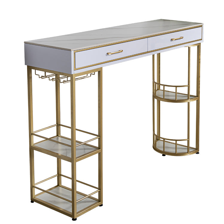 Marble Bar Table with Rectangle Table Top Double Pedestal Table - 41.3" H Clearhalo 'Bar Furniture' 'Bar Tables' 'bar_tables' 'furn' 'furn_bar_tables' 'Furniture' 'furniture_bar_tables' 'Kitchen & Dining Furniture' 4528177