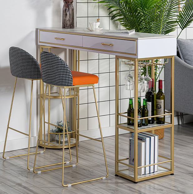 Marble Bar Table with Rectangle Table Top Double Pedestal Table - 41.3" H Clearhalo 'Bar Furniture' 'Bar Tables' 'bar_tables' 'furn' 'furn_bar_tables' 'Furniture' 'furniture_bar_tables' 'Kitchen & Dining Furniture' 4528183