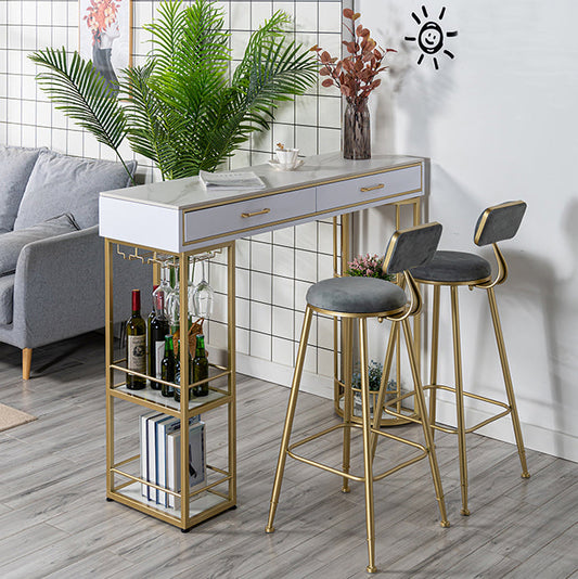 Marble Bar Table with Rectangle Table Top Double Pedestal Table - 41.3" H Clearhalo 'Bar Furniture' 'Bar Tables' 'bar_tables' 'furn' 'furn_bar_tables' 'Furniture' 'furniture_bar_tables' 'Kitchen & Dining Furniture' 4528184