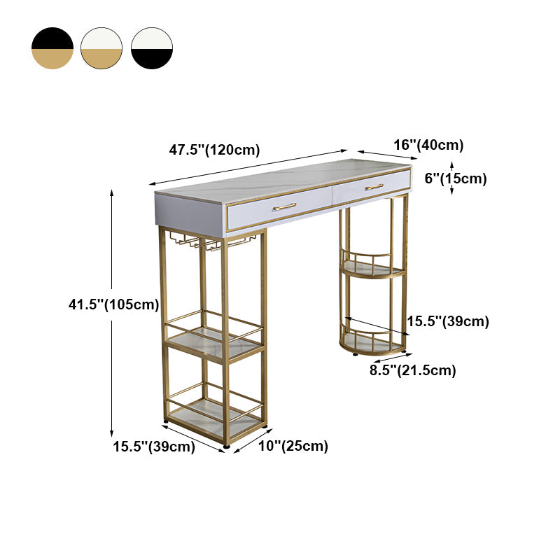 Marble Bar Table with Rectangle Table Top Double Pedestal Table - 41.3" H Clearhalo 'Bar Furniture' 'Bar Tables' 'bar_tables' 'furn' 'furn_bar_tables' 'Furniture' 'furniture_bar_tables' 'Kitchen & Dining Furniture' 4528189