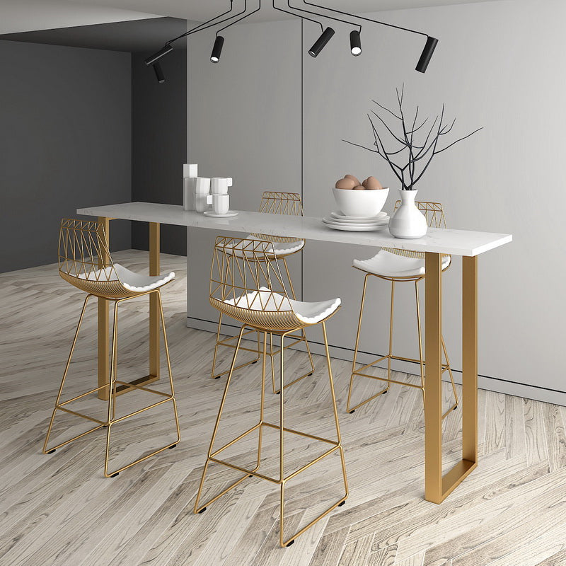Glam Marble Bar Wine Table with Rectangle Table Top Sled Table - 41.3" H, Only Table 94.5"L x 15.7"W x 41.3"H White-Gold Without Chairs Clearhalo 'Bar Furniture' 'Bar Tables' 'bar_tables' 'furn' 'furn_bar_tables' 'Furniture' 'furniture_bar_tables' 'Kitchen & Dining Furniture' 4528190