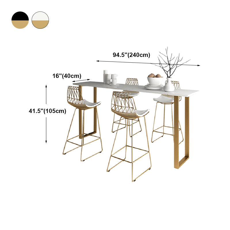 Glam Marble Bar Wine Table with Rectangle Table Top Sled Table - 41.3" H, Only Table Clearhalo 'Bar Furniture' 'Bar Tables' 'bar_tables' 'furn' 'furn_bar_tables' 'Furniture' 'furniture_bar_tables' 'Kitchen & Dining Furniture' 4528208