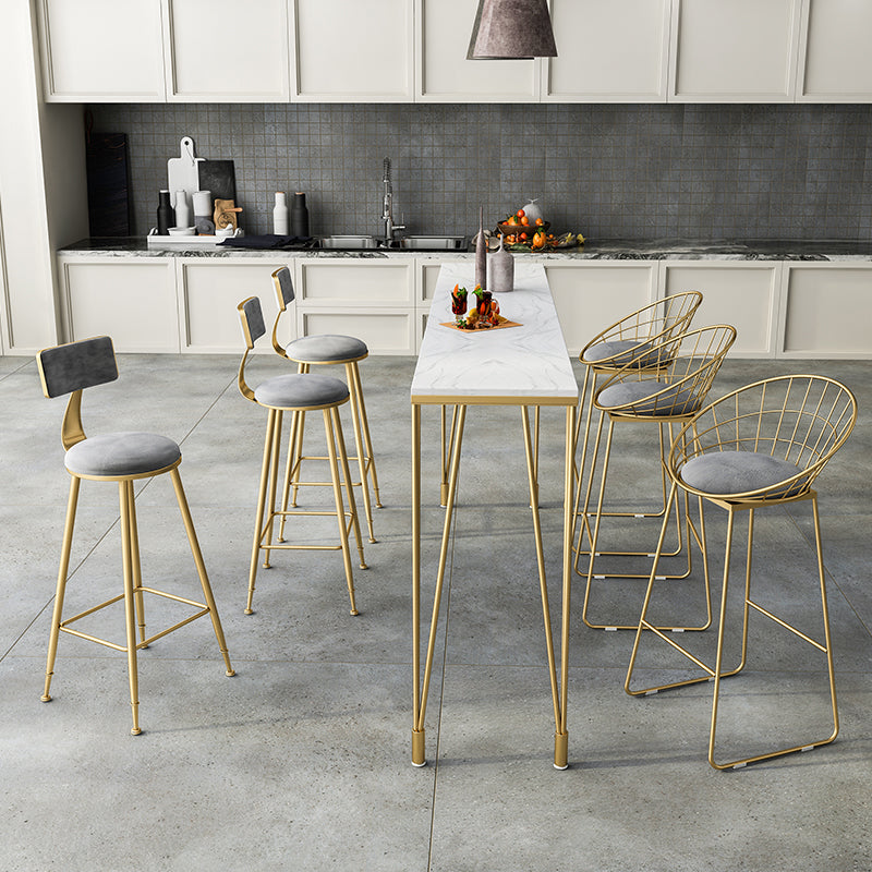 Glam Style White Bar Table in Faux Marble and Metal Bar Table for Restaurant 94.5"L x 15.7"W x 41.3"H Without Chairs Clearhalo 'Bar Furniture' 'Bar Tables' 'bar_tables' 'furn' 'furn_bar_tables' 'Furniture' 'furniture_bar_tables' 'Kitchen & Dining Furniture' 4528214