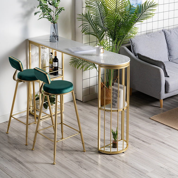 White and Black Glam Style Table in Faux Marble and Metal Coffe Shop Bar Table 63"L x 15.7"W x 41.3"H Gold Without Chairs Clearhalo 'Bar Furniture' 'Bar Tables' 'bar_tables' 'furn' 'furn_bar_tables' 'Furniture' 'furniture_bar_tables' 'Kitchen & Dining Furniture' 4528231