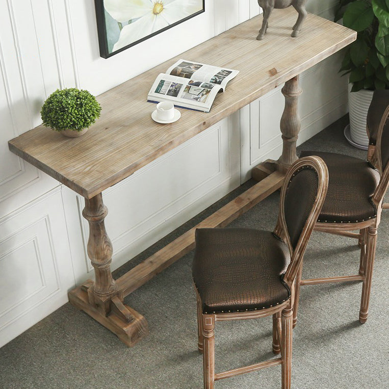Modern Wood Counter Table with Rectangle Table Top Trestle Table - 41.3" H 70.9"L x 19.7"W x 41.3"H Light Brown Without Chairs Clearhalo 'Bar Furniture' 'Bar Tables' 'bar_tables' 'furn' 'furn_bar_tables' 'Furniture' 'furniture_bar_tables' 'Kitchen & Dining Furniture' 4528251