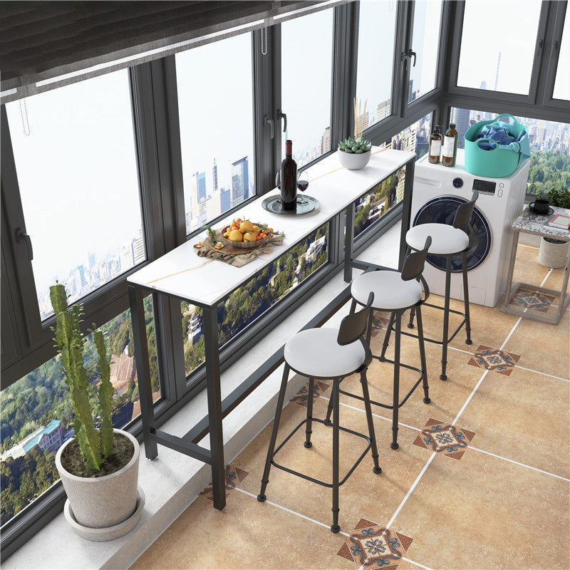 Modern Marble Bar Table with Rectangle Table Top Black Trestle Table - 42" H, Only Table 78.7"L x 15.7"W x 41.3"H White Without Chairs Clearhalo 'Bar Furniture' 'Bar Tables' 'bar_tables' 'furn' 'furn_bar_tables' 'Furniture' 'furniture_bar_tables' 'Kitchen & Dining Furniture' 4528283