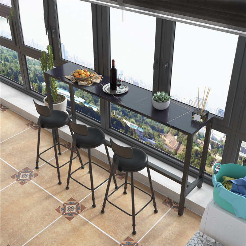 Modern Marble Bar Table with Rectangle Table Top Black Trestle Table - 42" H, Only Table Black Without Chairs Clearhalo 'Bar Furniture' 'Bar Tables' 'bar_tables' 'furn' 'furn_bar_tables' 'Furniture' 'furniture_bar_tables' 'Kitchen & Dining Furniture' 4528284