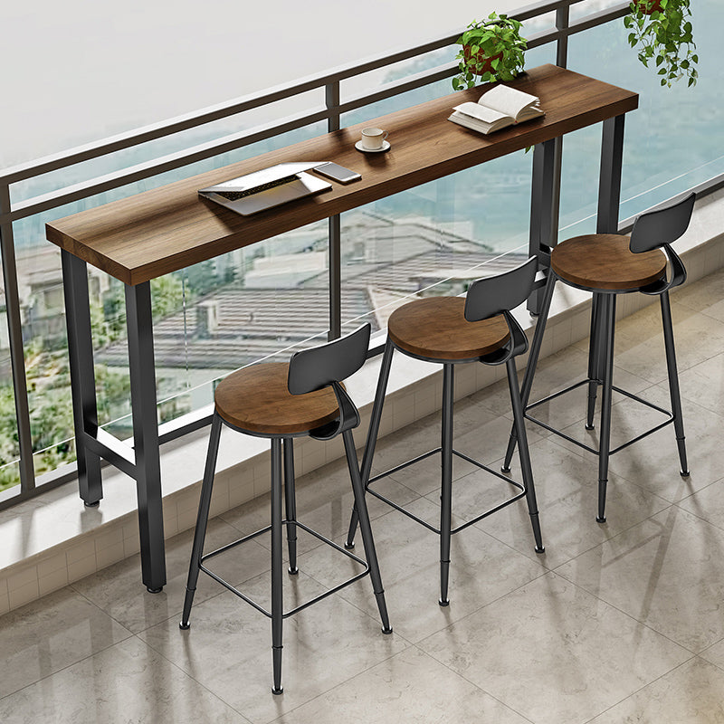 Modern Marble Bar Table with Rectangle Table Top Black Trestle Table - 42" H, Only Table 78.7"L x 15.7"W x 41.3"H Brown Without Chairs Clearhalo 'Bar Furniture' 'Bar Tables' 'bar_tables' 'furn' 'furn_bar_tables' 'Furniture' 'furniture_bar_tables' 'Kitchen & Dining Furniture' 4528285