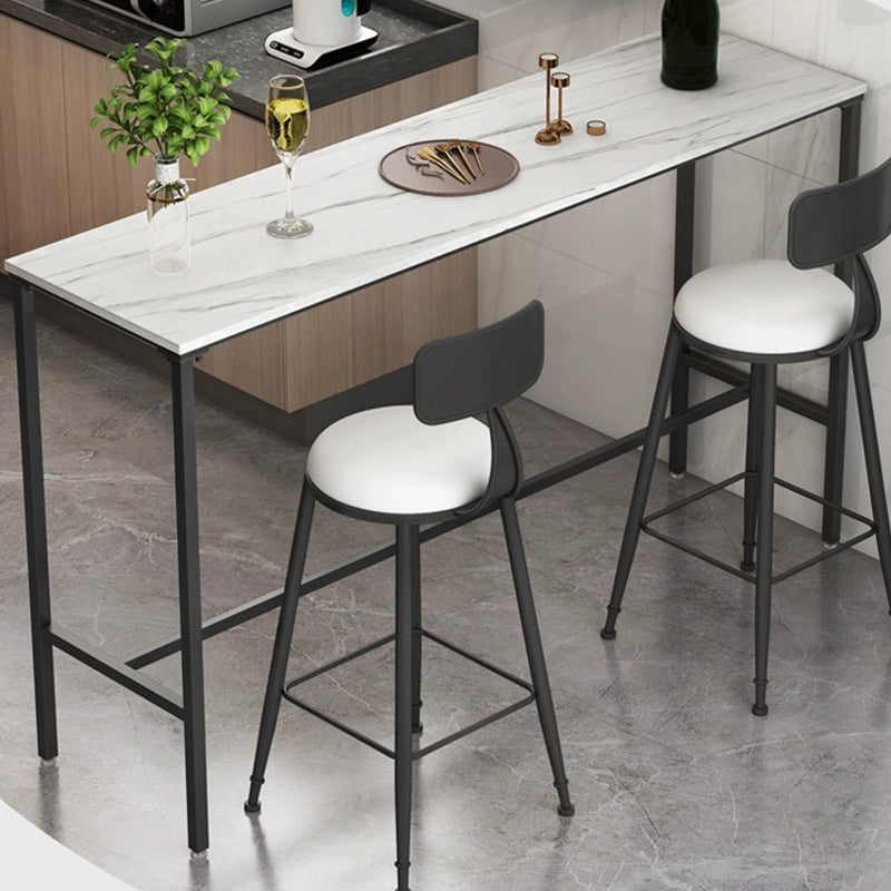 Modern Marble Bar Table with Rectangle Table Top Black Trestle Table - 42" H, Only Table Clearhalo 'Bar Furniture' 'Bar Tables' 'bar_tables' 'furn' 'furn_bar_tables' 'Furniture' 'furniture_bar_tables' 'Kitchen & Dining Furniture' 4528289