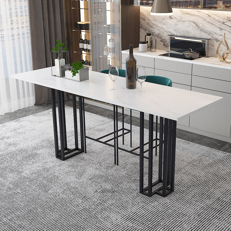 Industrial Marble Bar Table with Rectangle Table Top Double Pedestal Table - 39" H 86.6"L x 23.6"W x 39.4"H Black Without Chairs Clearhalo 'Bar Furniture' 'Bar Tables' 'bar_tables' 'furn' 'furn_bar_tables' 'Furniture' 'furniture_bar_tables' 'Kitchen & Dining Furniture' 4528299