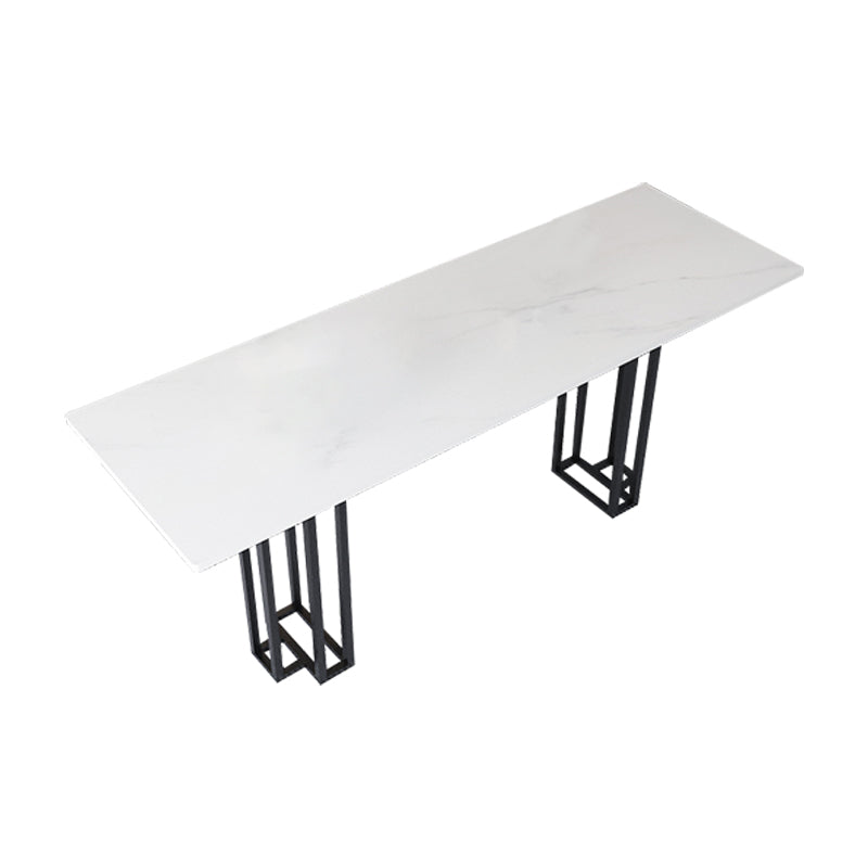 Industrial Marble Bar Table with Rectangle Table Top Double Pedestal Table - 39" H Black Without Chairs Clearhalo 'Bar Furniture' 'Bar Tables' 'bar_tables' 'furn' 'furn_bar_tables' 'Furniture' 'furniture_bar_tables' 'Kitchen & Dining Furniture' 4528300