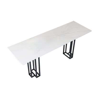 Industrial Marble Bar Table with Rectangle Table Top Double Pedestal Table - 39" H Black Without Chairs Clearhalo 'Bar Furniture' 'Bar Tables' 'bar_tables' 'furn' 'furn_bar_tables' 'Furniture' 'furniture_bar_tables' 'Kitchen & Dining Furniture' 4528300