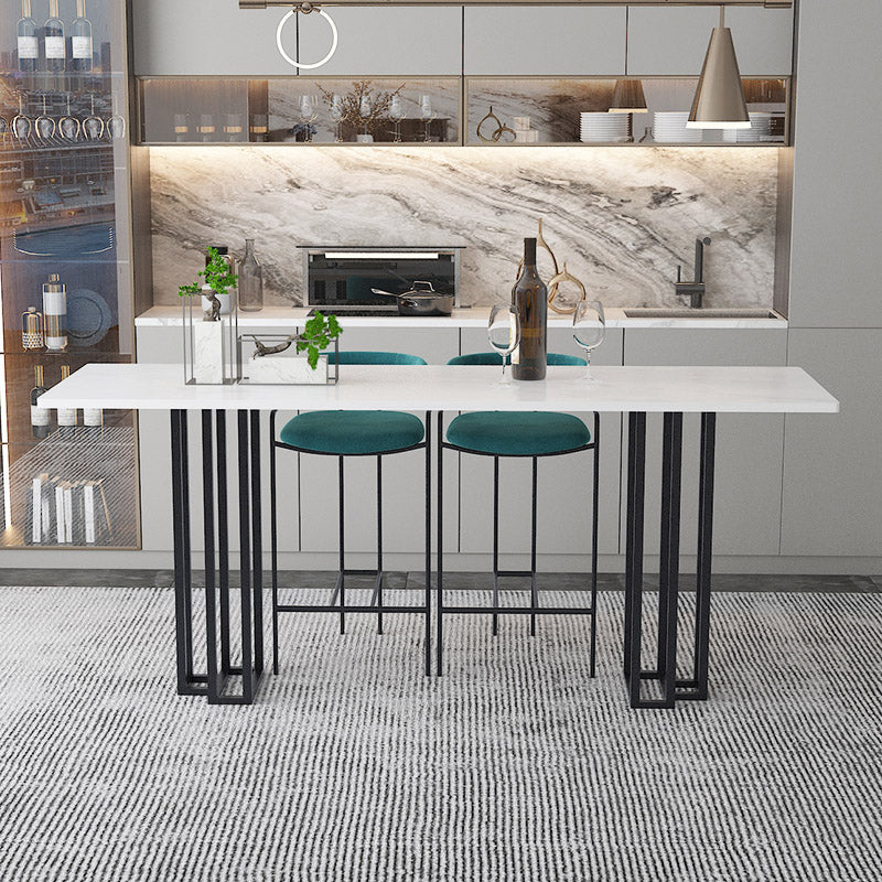 Industrial Marble Bar Table with Rectangle Table Top Double Pedestal Table - 39" H 78.7"L x 23.6"W x 39.4"H Black Without Chairs Clearhalo 'Bar Furniture' 'Bar Tables' 'bar_tables' 'furn' 'furn_bar_tables' 'Furniture' 'furniture_bar_tables' 'Kitchen & Dining Furniture' 4528301