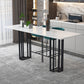 Industrial Marble Bar Table with Rectangle Table Top Double Pedestal Table - 39" H 70.9"L x 23.6"W x 39.4"H Black Without Chairs Clearhalo 'Bar Furniture' 'Bar Tables' 'bar_tables' 'furn' 'furn_bar_tables' 'Furniture' 'furniture_bar_tables' 'Kitchen & Dining Furniture' 4528302