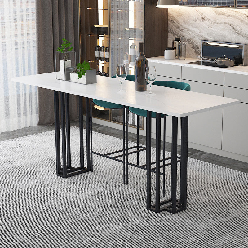 Industrial Marble Bar Table with Rectangle Table Top Double Pedestal Table - 39" H 70.9"L x 23.6"W x 39.4"H Black Without Chairs Clearhalo 'Bar Furniture' 'Bar Tables' 'bar_tables' 'furn' 'furn_bar_tables' 'Furniture' 'furniture_bar_tables' 'Kitchen & Dining Furniture' 4528302