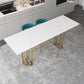 Industrial Marble Bar Table with Rectangle Table Top Double Pedestal Table - 39" H 86.6"L x 23.6"W x 39.4"H Gold Without Chairs Clearhalo 'Bar Furniture' 'Bar Tables' 'bar_tables' 'furn' 'furn_bar_tables' 'Furniture' 'furniture_bar_tables' 'Kitchen & Dining Furniture' 4528303
