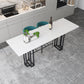 Industrial Marble Bar Table with Rectangle Table Top Double Pedestal Table - 39" H Clearhalo 'Bar Furniture' 'Bar Tables' 'bar_tables' 'furn' 'furn_bar_tables' 'Furniture' 'furniture_bar_tables' 'Kitchen & Dining Furniture' 4528305