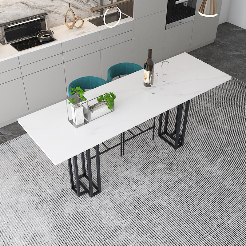 Industrial Marble Bar Table with Rectangle Table Top Double Pedestal Table - 39" H Clearhalo 'Bar Furniture' 'Bar Tables' 'bar_tables' 'furn' 'furn_bar_tables' 'Furniture' 'furniture_bar_tables' 'Kitchen & Dining Furniture' 4528305