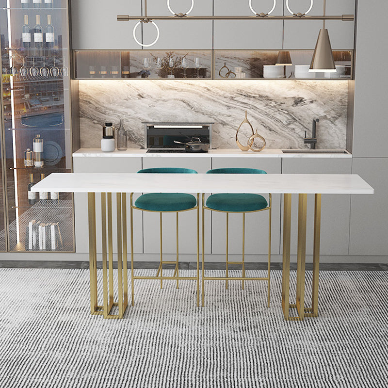 Industrial Marble Bar Table with Rectangle Table Top Double Pedestal Table - 39" H Clearhalo 'Bar Furniture' 'Bar Tables' 'bar_tables' 'furn' 'furn_bar_tables' 'Furniture' 'furniture_bar_tables' 'Kitchen & Dining Furniture' 4528306