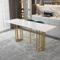 Industrial Marble Bar Table with Rectangle Table Top Double Pedestal Table - 39" H Clearhalo 'Bar Furniture' 'Bar Tables' 'bar_tables' 'furn' 'furn_bar_tables' 'Furniture' 'furniture_bar_tables' 'Kitchen & Dining Furniture' 4528307