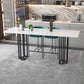 Industrial Marble Bar Table with Rectangle Table Top Double Pedestal Table - 39" H Clearhalo 'Bar Furniture' 'Bar Tables' 'bar_tables' 'furn' 'furn_bar_tables' 'Furniture' 'furniture_bar_tables' 'Kitchen & Dining Furniture' 4528308