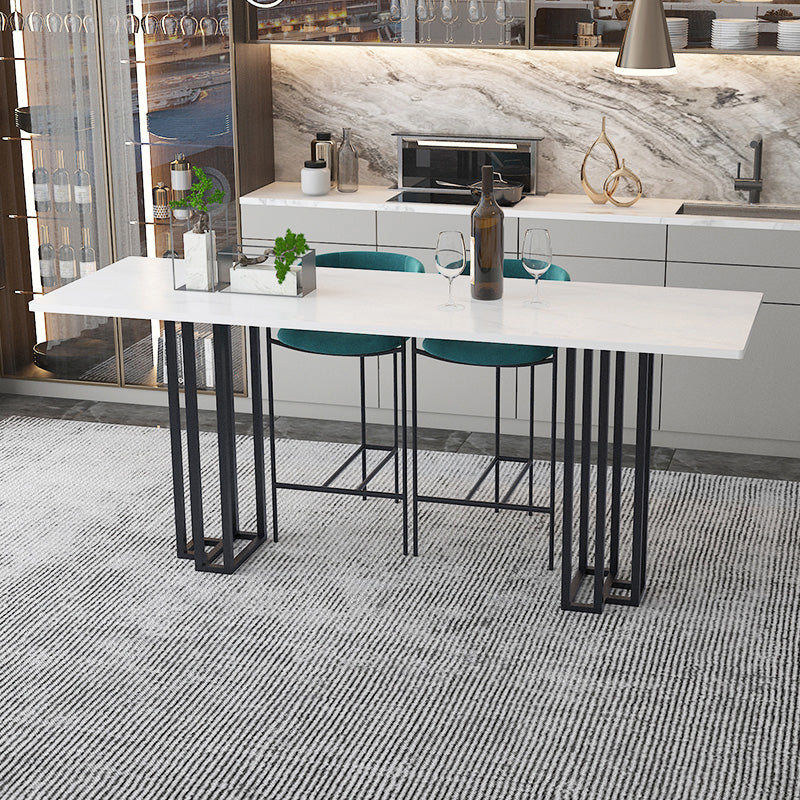 Industrial Marble Bar Table with Rectangle Table Top Double Pedestal Table - 39" H Clearhalo 'Bar Furniture' 'Bar Tables' 'bar_tables' 'furn' 'furn_bar_tables' 'Furniture' 'furniture_bar_tables' 'Kitchen & Dining Furniture' 4528308