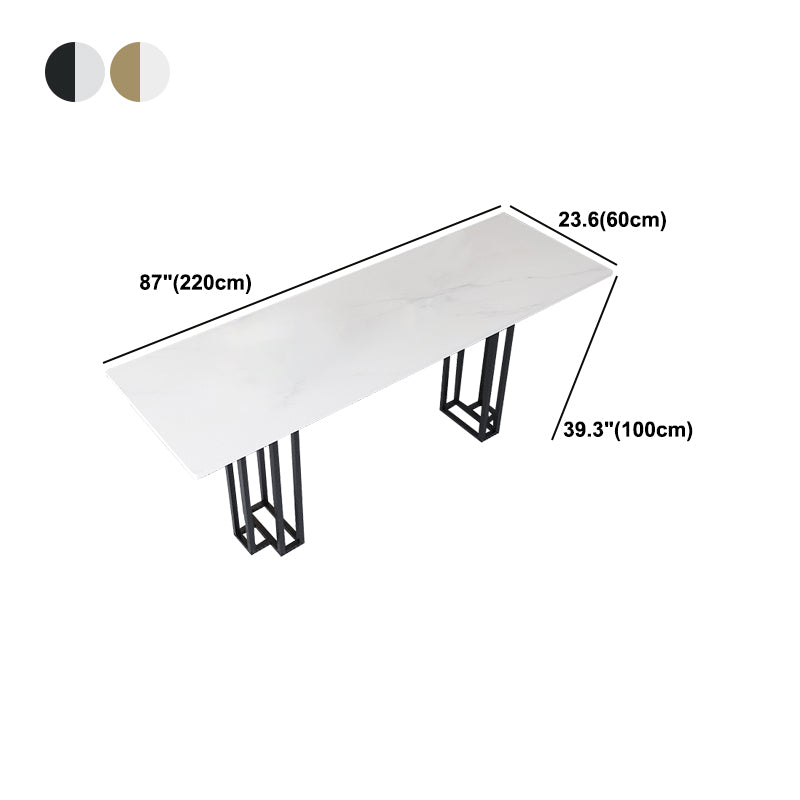 Industrial Marble Bar Table with Rectangle Table Top Double Pedestal Table - 39" H Clearhalo 'Bar Furniture' 'Bar Tables' 'bar_tables' 'furn' 'furn_bar_tables' 'Furniture' 'furniture_bar_tables' 'Kitchen & Dining Furniture' 4528316