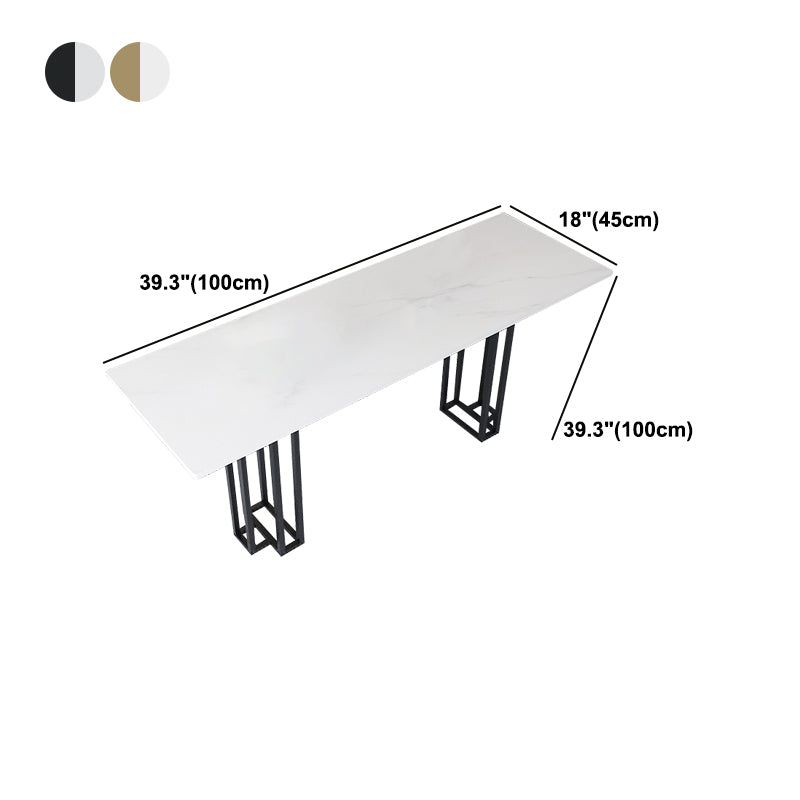 Industrial Marble Bar Table with Rectangle Table Top Double Pedestal Table - 39" H Clearhalo 'Bar Furniture' 'Bar Tables' 'bar_tables' 'furn' 'furn_bar_tables' 'Furniture' 'furniture_bar_tables' 'Kitchen & Dining Furniture' 4528317