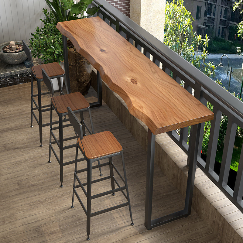 Brown Modern Style Specialty Table Solid Wood and Iron Bar Table for Restaurant 86.6"L x 17.7"W x 41.3"H Without Chairs Clearhalo 'Bar Furniture' 'Bar Tables' 'bar_tables' 'furn' 'furn_bar_tables' 'Furniture' 'furniture_bar_tables' 'Kitchen & Dining Furniture' 4528334