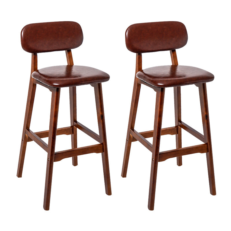 Modern Armless Backrest Counter Stool Wood Kitchen Bar Stool with Cushion and Pedal Brown Brown 2 Piece Set Clearhalo 'Bar Furniture' 'Bar Stools' 'bar_stools' 'furn' 'furn_bar_stools' 'furniture_bar_stools' 'Kitchen & Dining Furniture' 'kitchen&dining_furn' 'kitchen' 'kitchen_furn' Furniture' 4536421