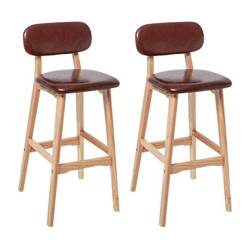 Modern Armless Backrest Counter Stool Wood Kitchen Bar Stool with Cushion and Pedal Brown Natural 2 Piece Set Clearhalo 'Bar Furniture' 'Bar Stools' 'bar_stools' 'furn' 'furn_bar_stools' 'furniture_bar_stools' 'Kitchen & Dining Furniture' 'kitchen&dining_furn' 'kitchen' 'kitchen_furn' Furniture' 4536422