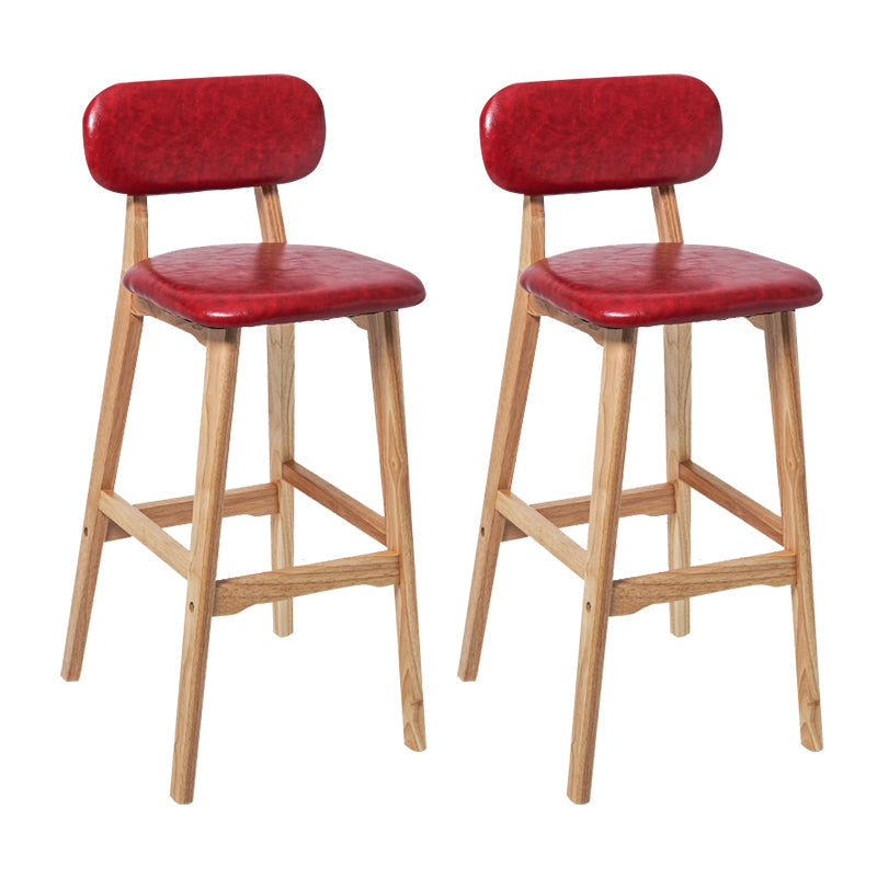 Modern Armless Backrest Counter Stool Wood Kitchen Bar Stool with Cushion and Pedal Red Natural 2 Piece Set Clearhalo 'Bar Furniture' 'Bar Stools' 'bar_stools' 'furn' 'furn_bar_stools' 'furniture_bar_stools' 'Kitchen & Dining Furniture' 'kitchen&dining_furn' 'kitchen' 'kitchen_furn' Furniture' 4536431
