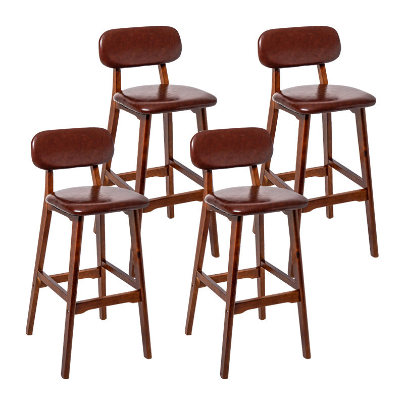 Modern Armless Backrest Counter Stool Wood Kitchen Bar Stool with Cushion and Pedal Brown Brown 4 Piece Set Clearhalo 'Bar Furniture' 'Bar Stools' 'bar_stools' 'furn' 'furn_bar_stools' 'furniture_bar_stools' 'Kitchen & Dining Furniture' 'kitchen&dining_furn' 'kitchen' 'kitchen_furn' Furniture' 4536441
