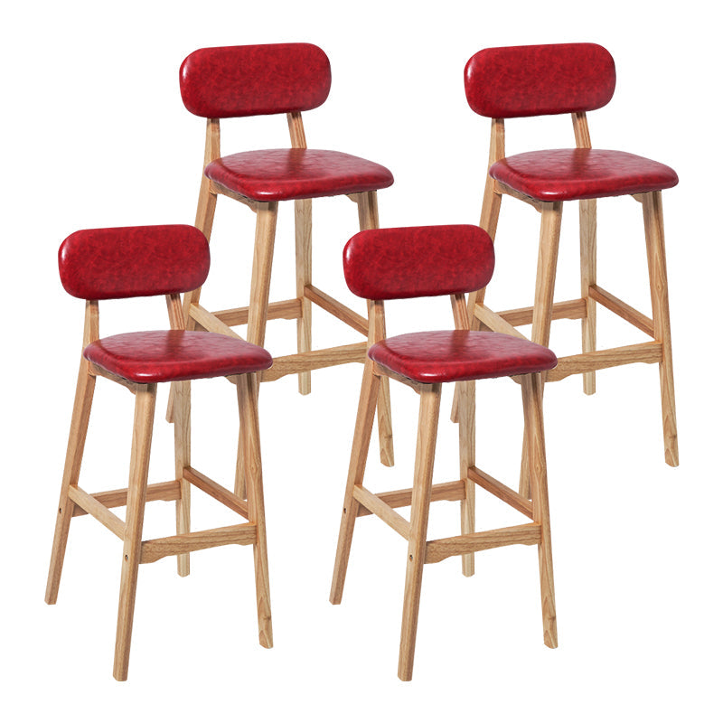 Modern Armless Backrest Counter Stool Wood Kitchen Bar Stool with Cushion and Pedal Red Natural 4 Piece Set Clearhalo 'Bar Furniture' 'Bar Stools' 'bar_stools' 'furn' 'furn_bar_stools' 'furniture_bar_stools' 'Kitchen & Dining Furniture' 'kitchen&dining_furn' 'kitchen' 'kitchen_furn' Furniture' 4536451