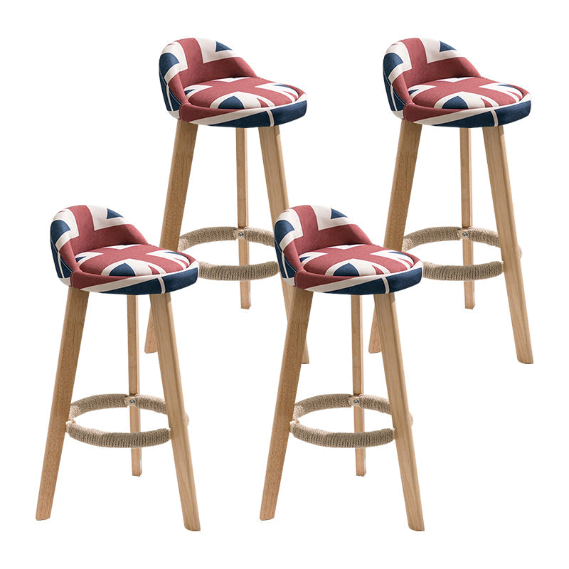 Modern Armless Backrest Counter Stool Wood Household Bar Stool with Wooden Seat Red-Blue 4 Piece Set Clearhalo 'Bar Furniture' 'Bar Stools' 'bar_stools' 'furn' 'furn_bar_stools' 'furniture_bar_stools' 'Kitchen & Dining Furniture' 'kitchen&dining_furn' 'kitchen' 'kitchen_furn' Furniture' 4536493