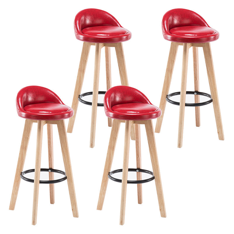 Modern Armless Backrest Counter Stool Wood Bedroom Bar Stool with Cushion and Pedal Red 4 Piece Set Clearhalo 'Bar Furniture' 'Bar Stools' 'bar_stools' 'furn' 'furn_bar_stools' 'furniture_bar_stools' 'Kitchen & Dining Furniture' 'kitchen&dining_furn' 'kitchen' 'kitchen_furn' Furniture' 4536598