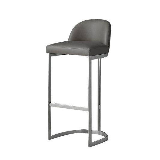 Glam Mental Leather Bar Stools Indoor Barstool with Iron Legs and Low Back Silver 1 Piece