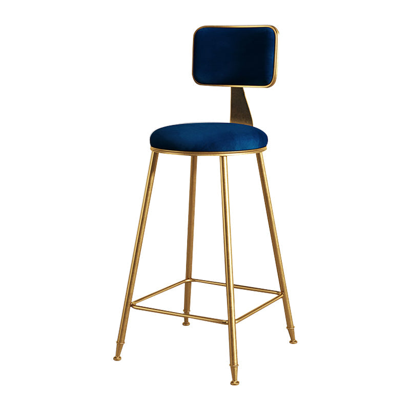 Glam Metal Upholstered Barstool Bristol Bar Stool with Iron Legs and Cushion Low Back Blue 1 Piece Counter Stool(26"H) Clearhalo 'Bar Furniture' 'Bar Stools' 'bar_stools' 'furn' 'furn_bar_stools' 'furniture_bar_stools' 'Kitchen & Dining Furniture' 'kitchen&dining_furn' 'kitchen' 'kitchen_furn' Furniture' 4536780