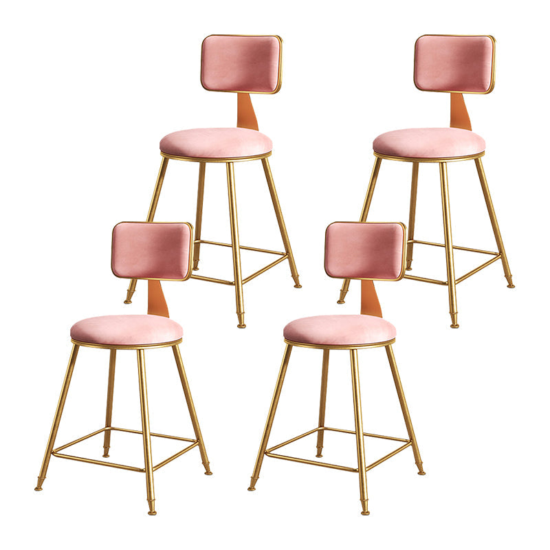 Glam Metal Upholstered Barstool Bristol Bar Stool with Iron Legs and Cushion Low Back Pink 4 Piece Set Short Stool(18"H) Clearhalo 'Bar Furniture' 'Bar Stools' 'bar_stools' 'furn' 'furn_bar_stools' 'furniture_bar_stools' 'Kitchen & Dining Furniture' 'kitchen&dining_furn' 'kitchen' 'kitchen_furn' Furniture' 4536803