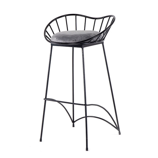 Modern Style Iron Bar Stool Low Back with Footrest Living Room Simple Bar Stool 30 Inches Black 1 Piece