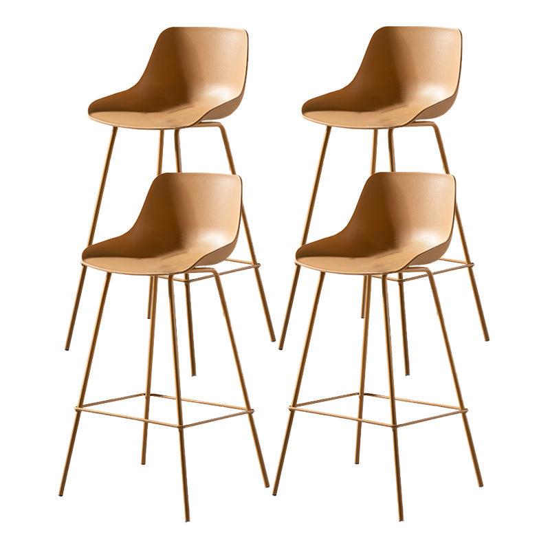 Modern Style Plastic Bar Stool Low Back and Footrest Milk Tea Shop Bar Stool 28 Inches Yellow 4 Piece Set Clearhalo 'Bar Furniture' 'Bar Stools' 'bar_stools' 'furn' 'furn_bar_stools' 'furniture_bar_stools' 'Kitchen & Dining Furniture' 'kitchen&dining_furn' 'kitchen' 'kitchen_furn' Furniture' 4537344
