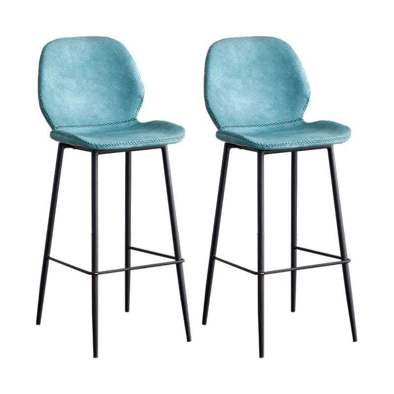 Modern Style Iron Bar Stool with Footrest Low Back Simple Bar Stool Blue 2 Piece Set Bar Stool(30"H) Clearhalo 'Bar Furniture' 'Bar Stools' 'bar_stools' 'furn' 'furn_bar_stools' 'furniture_bar_stools' 'Kitchen & Dining Furniture' 'kitchen&dining_furn' 'kitchen' 'kitchen_furn' Furniture' 4537372