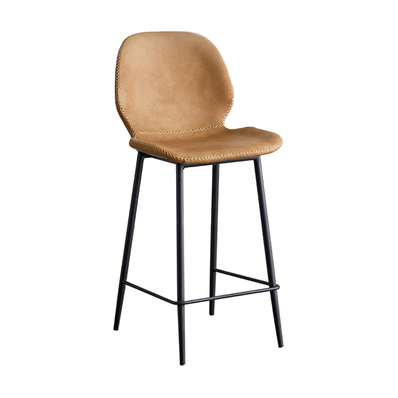 Modern Style Iron Bar Stool with Footrest Low Back Simple Bar Stool Brown 1 Piece Counter Stool(26"H) Clearhalo 'Bar Furniture' 'Bar Stools' 'bar_stools' 'furn' 'furn_bar_stools' 'furniture_bar_stools' 'Kitchen & Dining Furniture' 'kitchen&dining_furn' 'kitchen' 'kitchen_furn' Furniture' 4537397
