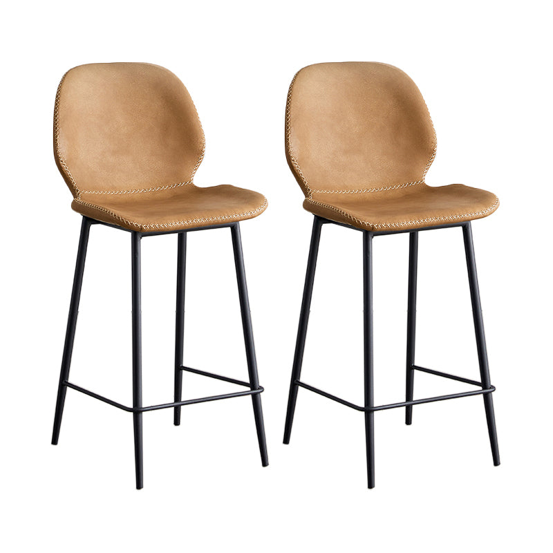 Modern Style Iron Bar Stool with Footrest Low Back Simple Bar Stool Brown 2 Piece Set Counter Stool(26"H) Clearhalo 'Bar Furniture' 'Bar Stools' 'bar_stools' 'furn' 'furn_bar_stools' 'furniture_bar_stools' 'Kitchen & Dining Furniture' 'kitchen&dining_furn' 'kitchen' 'kitchen_furn' Furniture' 4537398