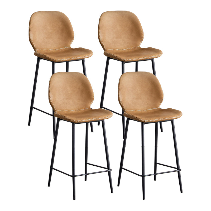 Modern Style Iron Bar Stool with Footrest Low Back Simple Bar Stool Brown 4 Piece Set Counter Stool(26"H) Clearhalo 'Bar Furniture' 'Bar Stools' 'bar_stools' 'furn' 'furn_bar_stools' 'furniture_bar_stools' 'Kitchen & Dining Furniture' 'kitchen&dining_furn' 'kitchen' 'kitchen_furn' Furniture' 4537399