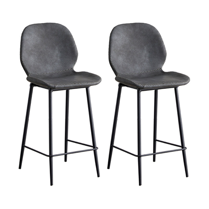 Modern Style Iron Bar Stool with Footrest Low Back Simple Bar Stool Gray Black 2 Piece Set Counter Stool(26"H) Clearhalo 'Bar Furniture' 'Bar Stools' 'bar_stools' 'furn' 'furn_bar_stools' 'furniture_bar_stools' 'Kitchen & Dining Furniture' 'kitchen&dining_furn' 'kitchen' 'kitchen_furn' Furniture' 4537401
