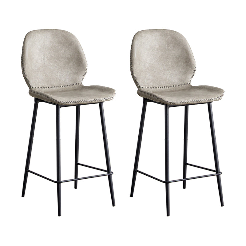 Modern Style Iron Bar Stool with Footrest Low Back Simple Bar Stool Light Gray 2 Piece Set Counter Stool(26"H) Clearhalo 'Bar Furniture' 'Bar Stools' 'bar_stools' 'furn' 'furn_bar_stools' 'furniture_bar_stools' 'Kitchen & Dining Furniture' 'kitchen&dining_furn' 'kitchen' 'kitchen_furn' Furniture' 4537404