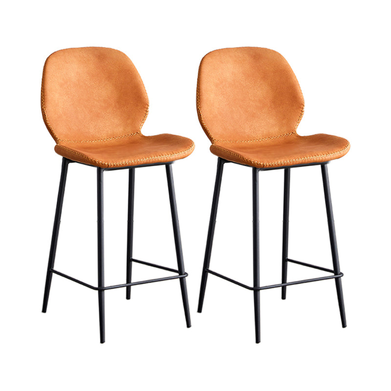 Modern Style Iron Bar Stool with Footrest Low Back Simple Bar Stool Orange 2 Piece Set Counter Stool(26"H) Clearhalo 'Bar Furniture' 'Bar Stools' 'bar_stools' 'furn' 'furn_bar_stools' 'furniture_bar_stools' 'Kitchen & Dining Furniture' 'kitchen&dining_furn' 'kitchen' 'kitchen_furn' Furniture' 4537410