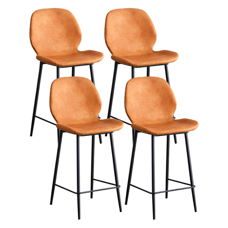 Modern Style Iron Bar Stool with Footrest Low Back Simple Bar Stool Orange 4 Piece Set Counter Stool(26"H) Clearhalo 'Bar Furniture' 'Bar Stools' 'bar_stools' 'furn' 'furn_bar_stools' 'furniture_bar_stools' 'Kitchen & Dining Furniture' 'kitchen&dining_furn' 'kitchen' 'kitchen_furn' Furniture' 4537411