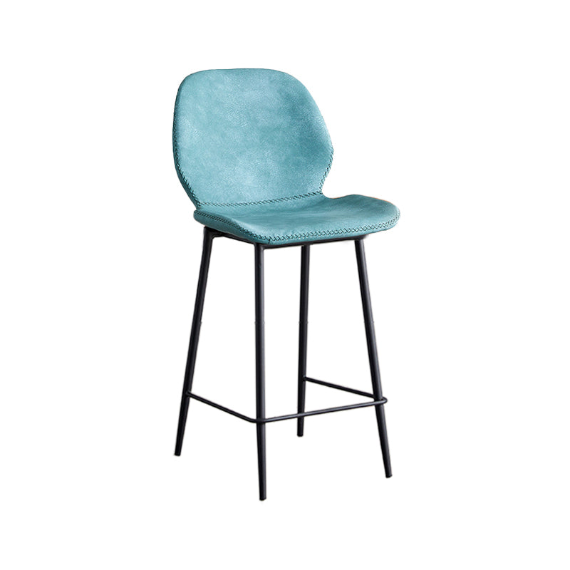 Modern Style Iron Bar Stool with Footrest Low Back Simple Bar Stool Blue 1 Piece Counter Stool(26"H) Clearhalo 'Bar Furniture' 'Bar Stools' 'bar_stools' 'furn' 'furn_bar_stools' 'furniture_bar_stools' 'Kitchen & Dining Furniture' 'kitchen&dining_furn' 'kitchen' 'kitchen_furn' Furniture' 4537412